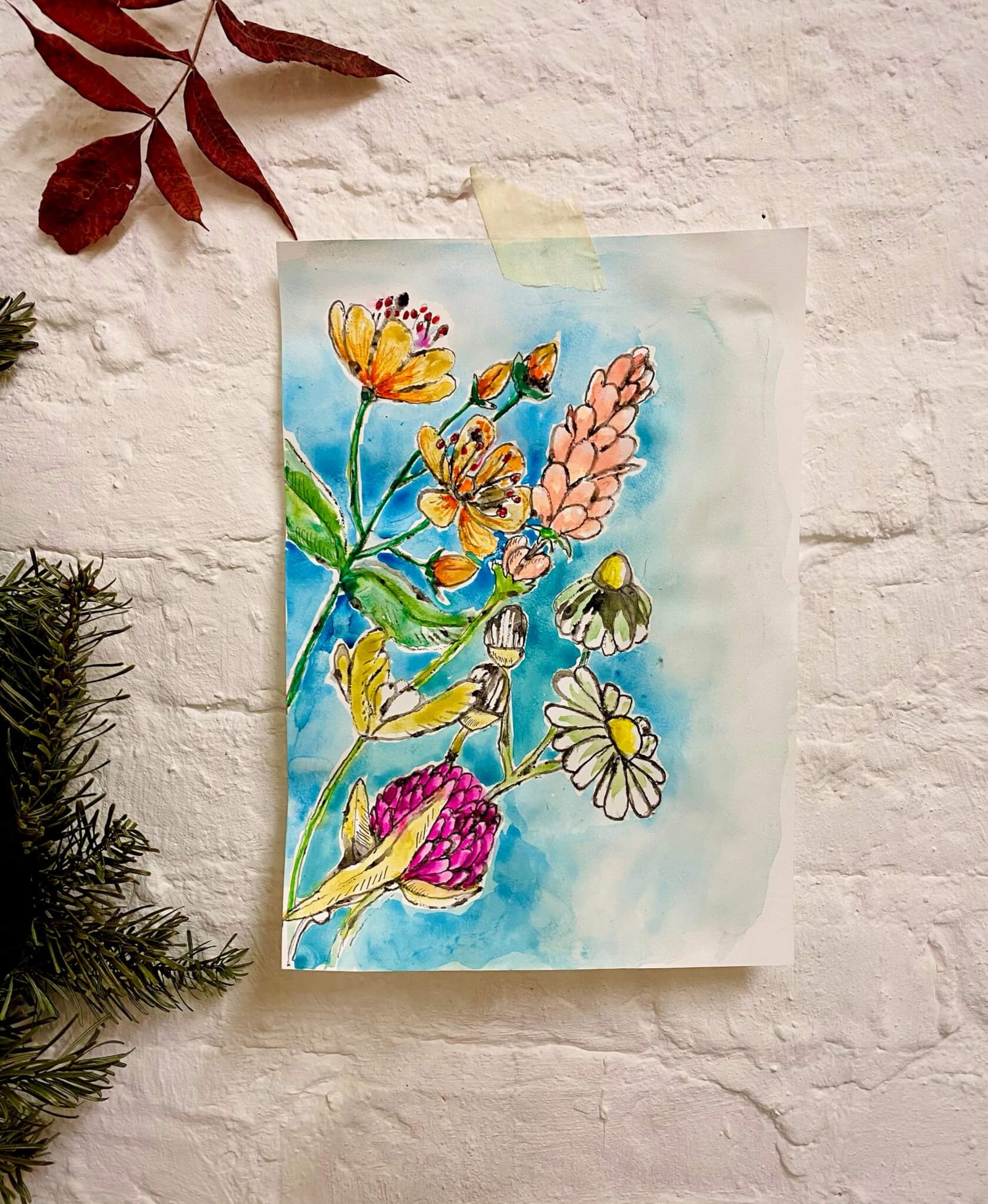 Der fertige Monoprint hängt an der Wand