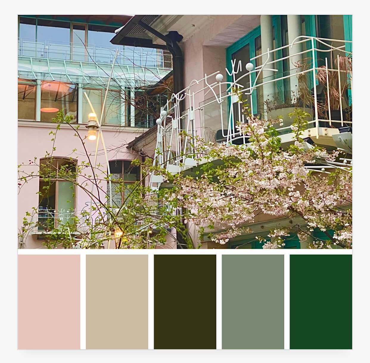 Farben extrahiert aus einem Foto von einem Spaziergang im Frühling