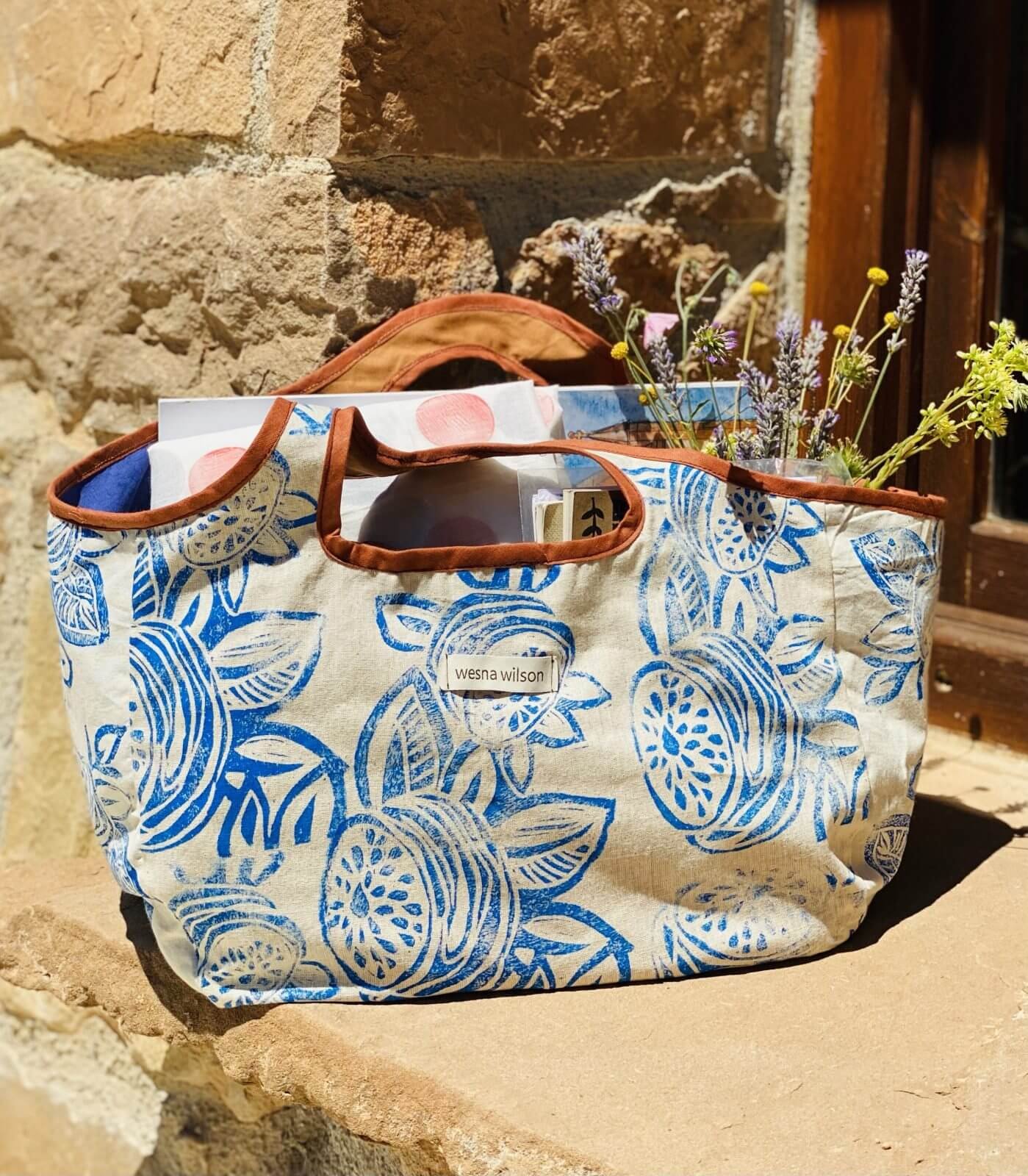 Shopper Tasche mit Blockprint bedruckt