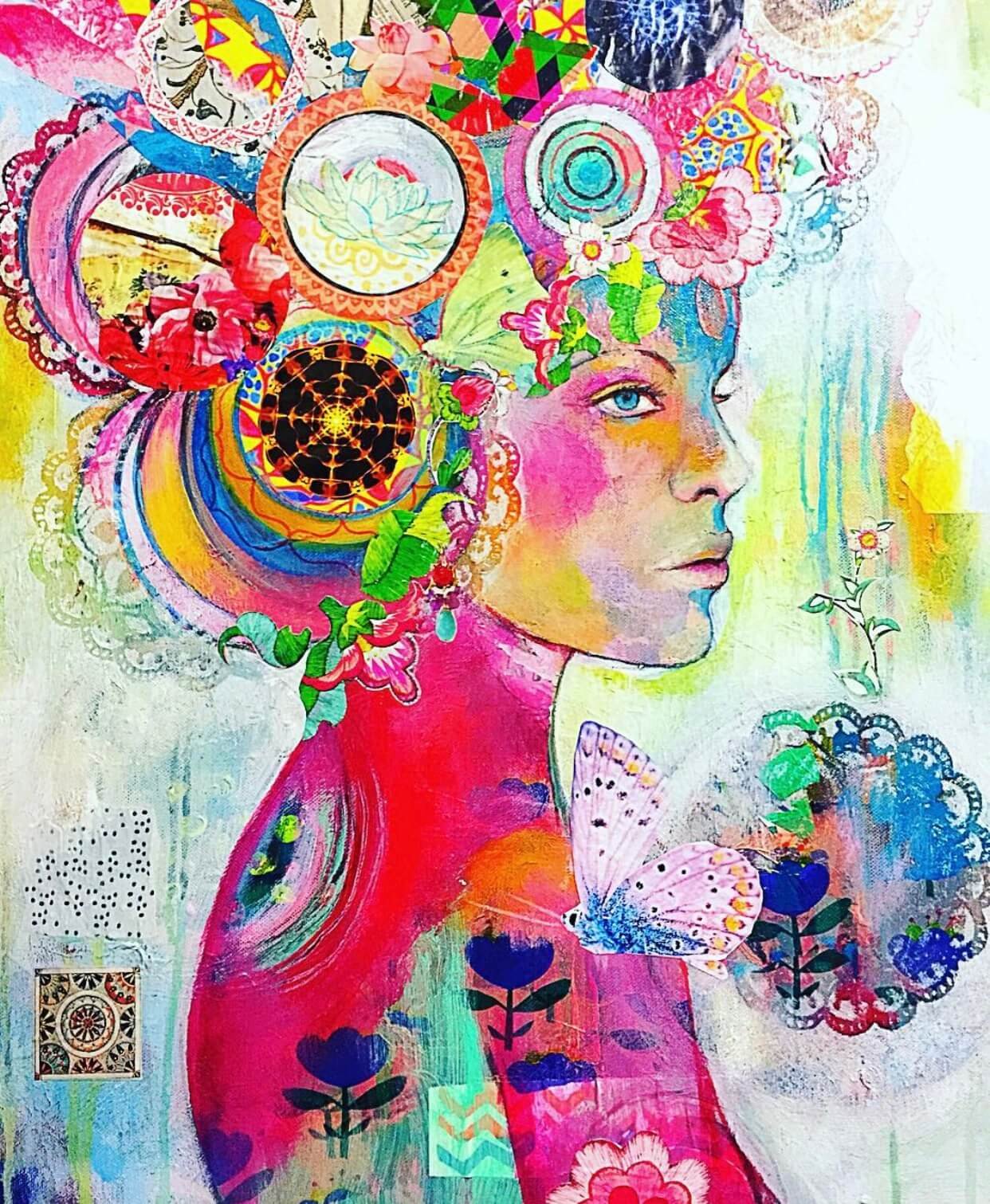 Mixed Media Frauenkopf von Wesna Wilson